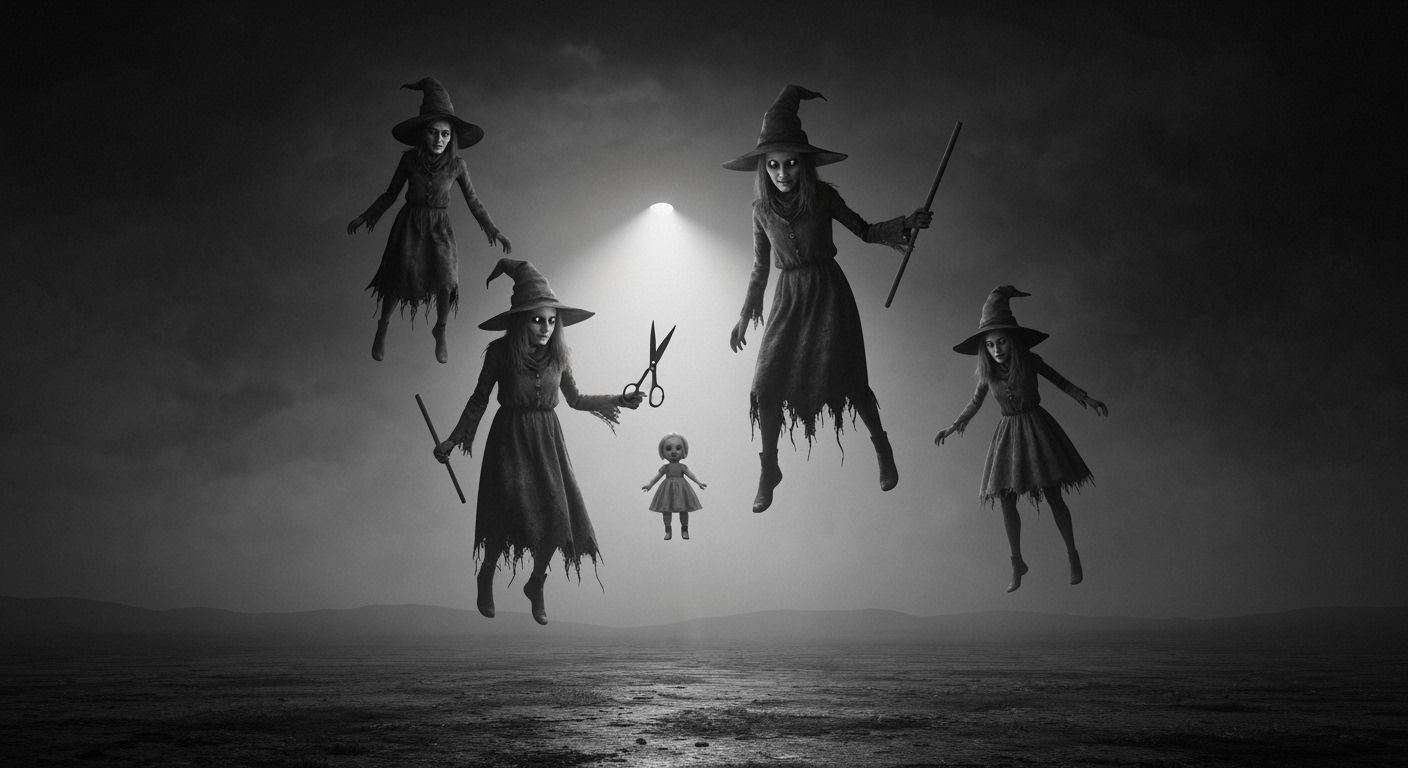 Surreal Witch Figures in Haunting Black and White Photo