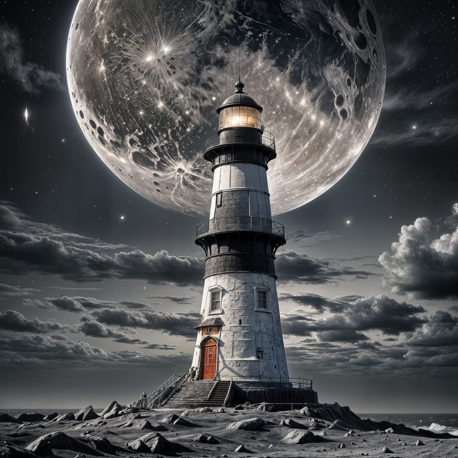 Hyperrealistic Lighthouse on the Moon in HDR