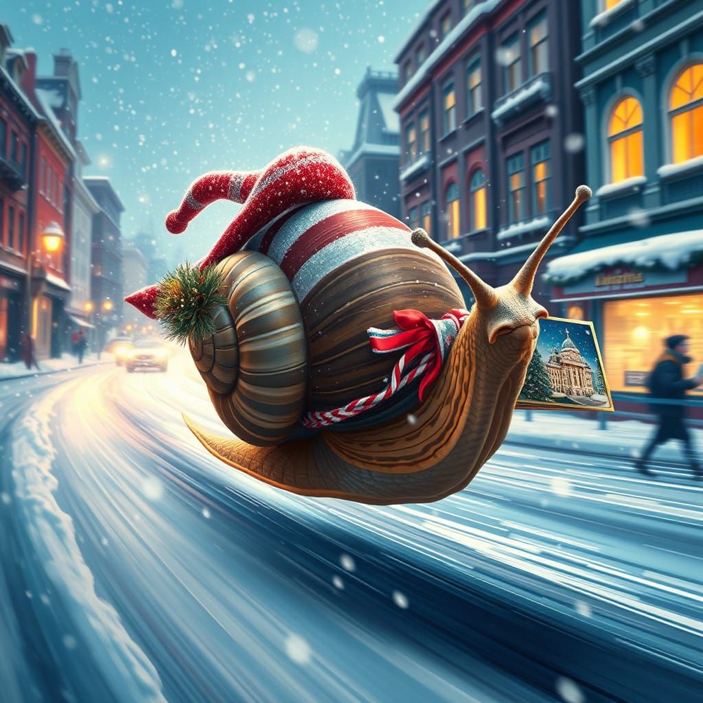 Super Speedy Snail Delivers Christmas Cheer in a Snowy City