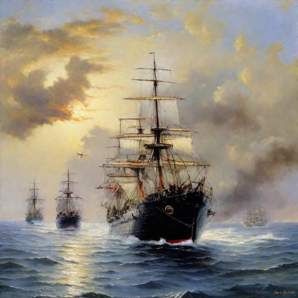 Royal Navy Fleet Review: Oil Painting by Gurney