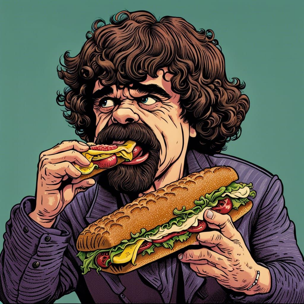 Peter Dinklage eating a wacky sandwich 2