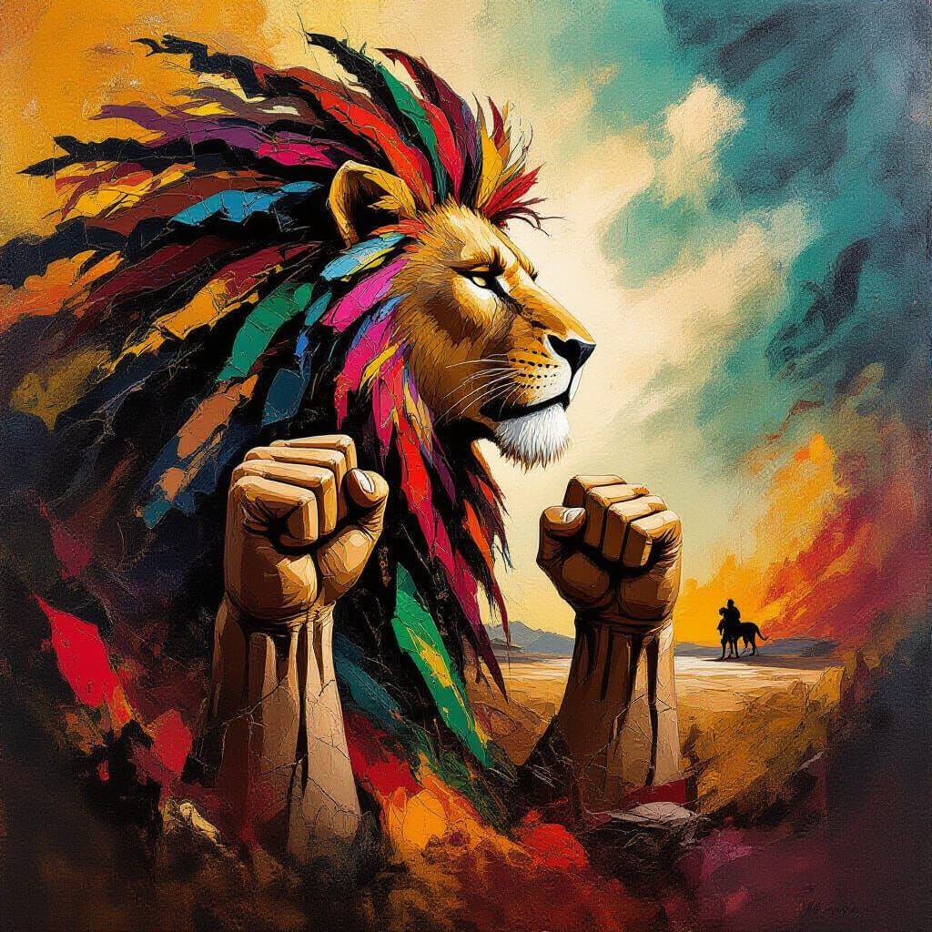 Abstract Expressionist Artwork with Turbulent Colors and Cla...