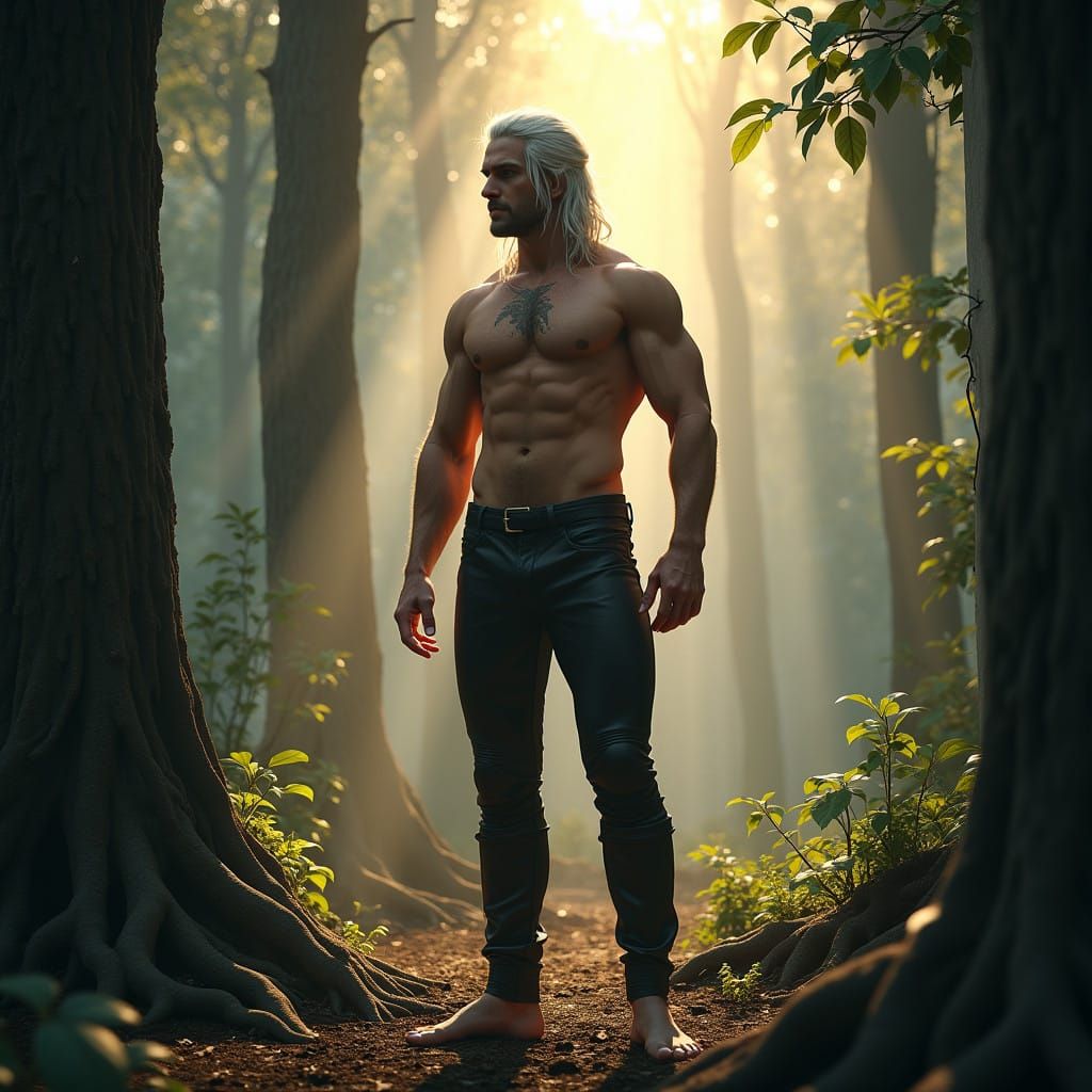 The Whimsical Dark Fantasy of Geralt in a Mystical Forest