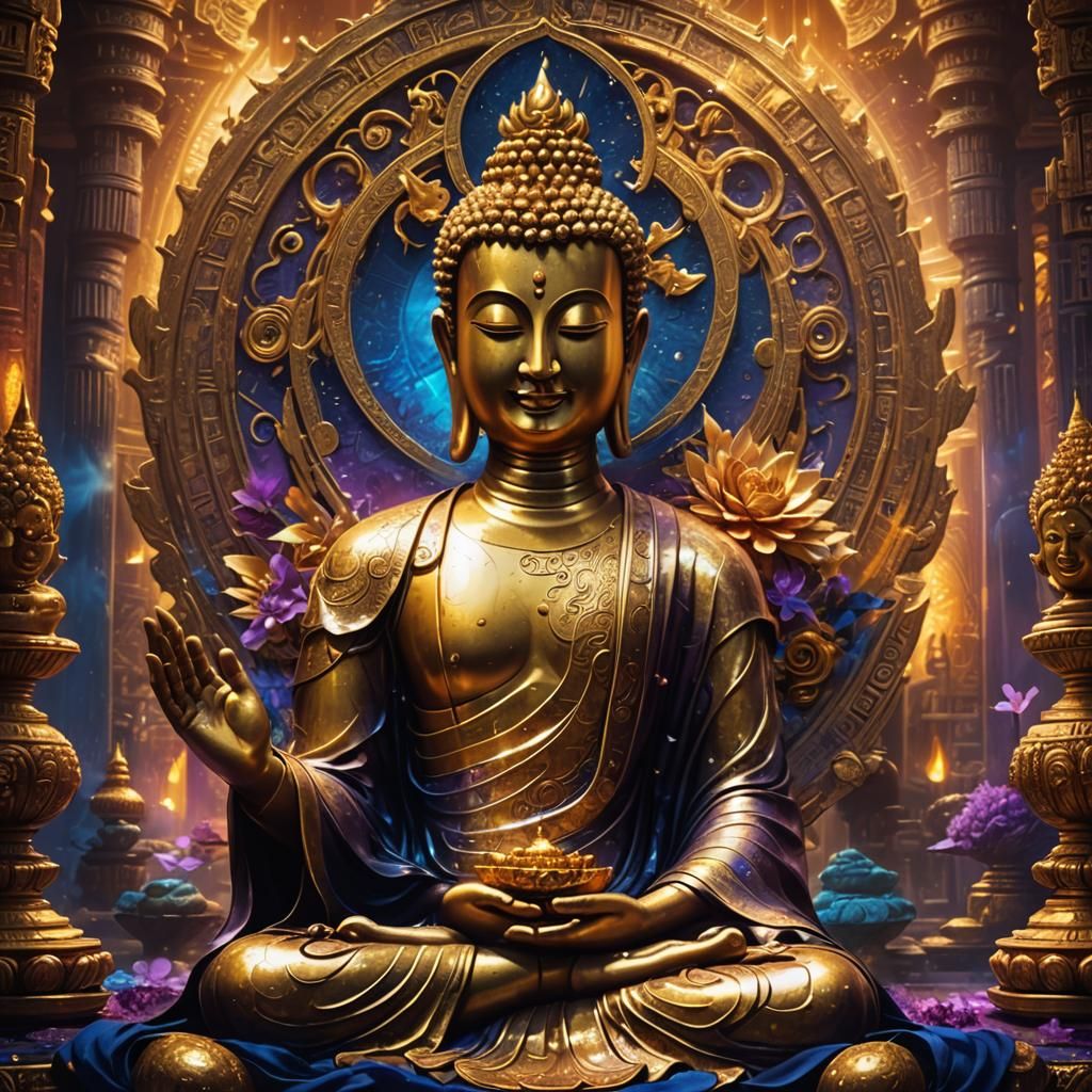 Smiling Buddha Maitreya in Opulent Golden Light