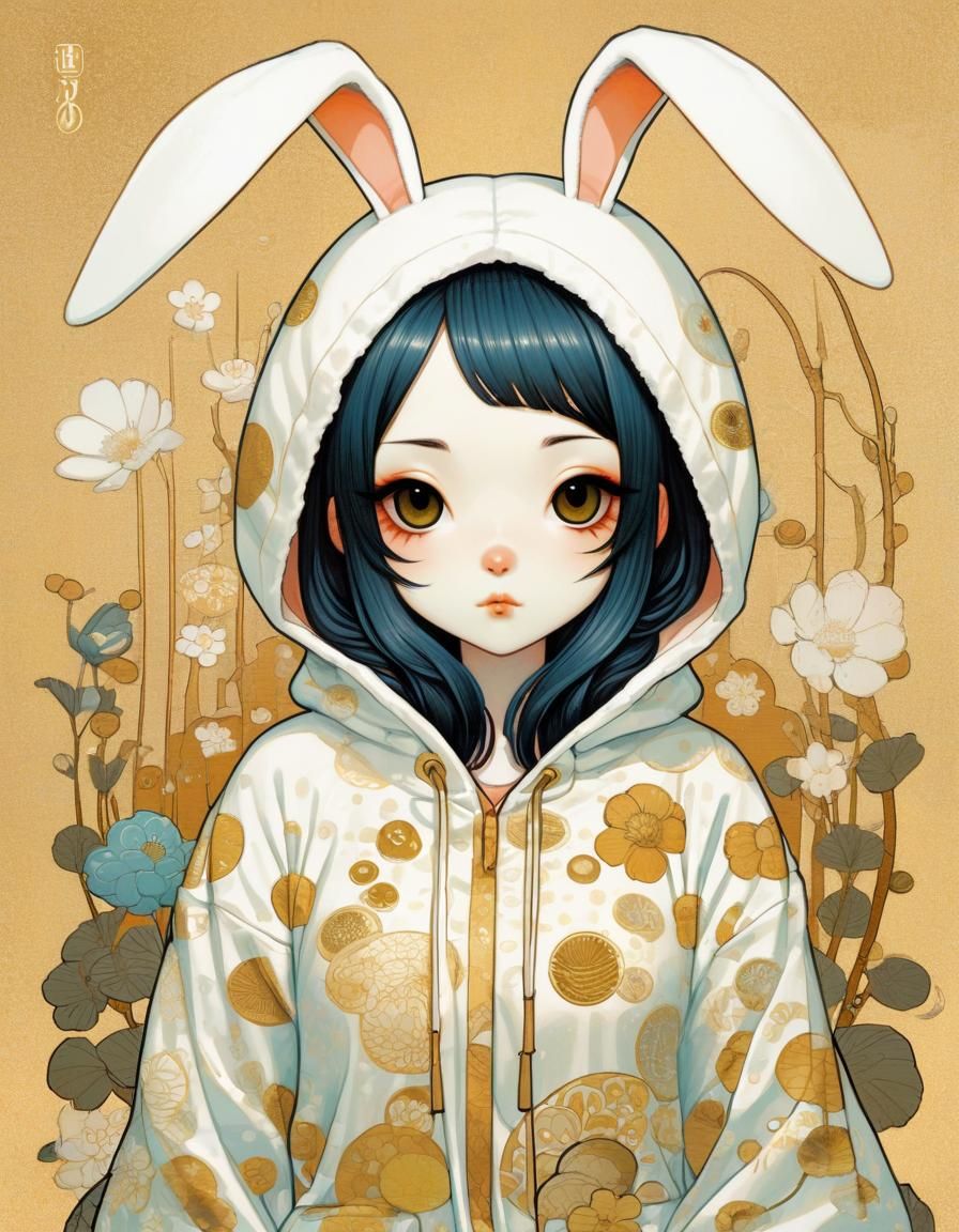 Girl in Bunny Kigurumi: Manga Illustration