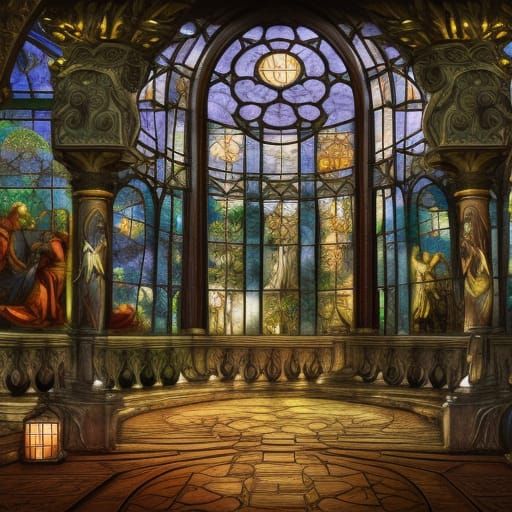 Renaissance Labyrinth Greenhouse with Marble Pillars in Deta...