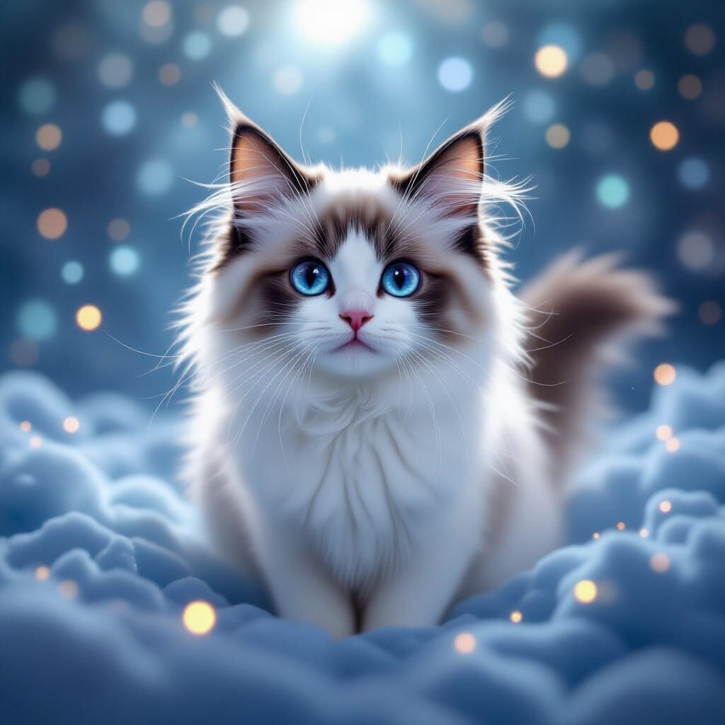 Cute Ragdoll Cat in Misty Quantum Background