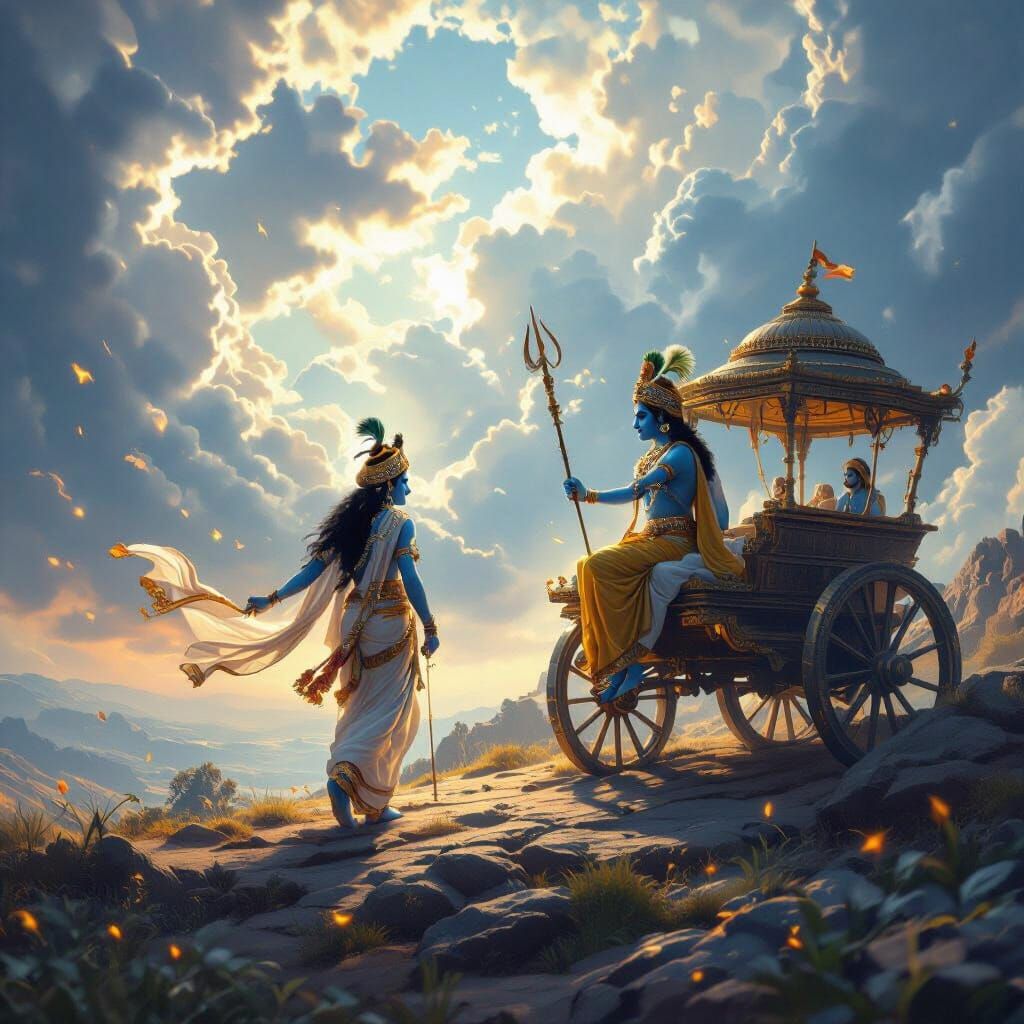 Krishna Guides Arjuna on Kurukshetra Battlefield