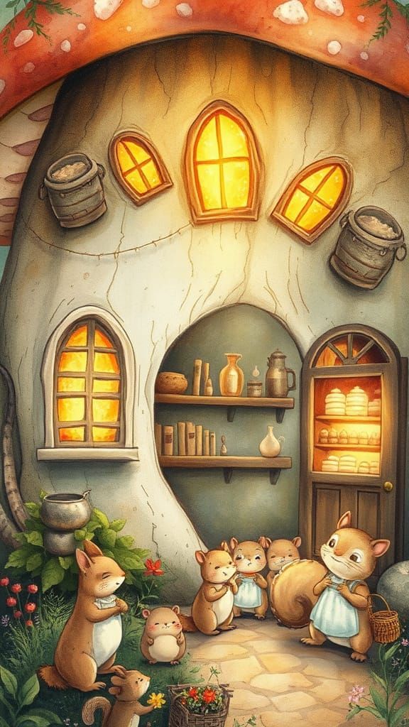 Enchanting Mushroom Bakery With Woodland Creatures In Storyb...