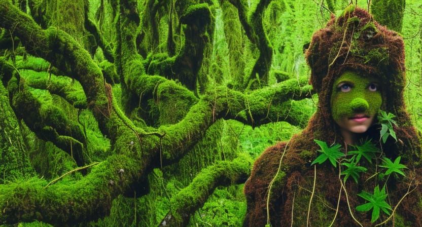 Mossy Tree Person in Shades of Green and Brown