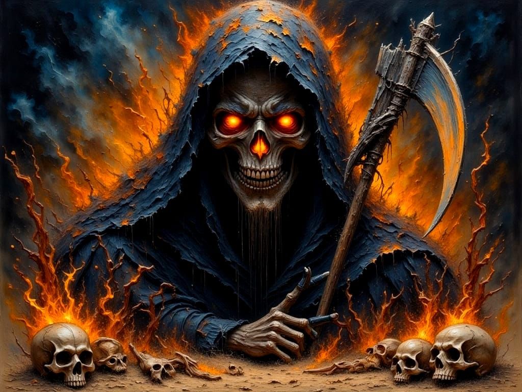 Grim Reaper in Autumnal Wasteland: Dark Fantasy Art