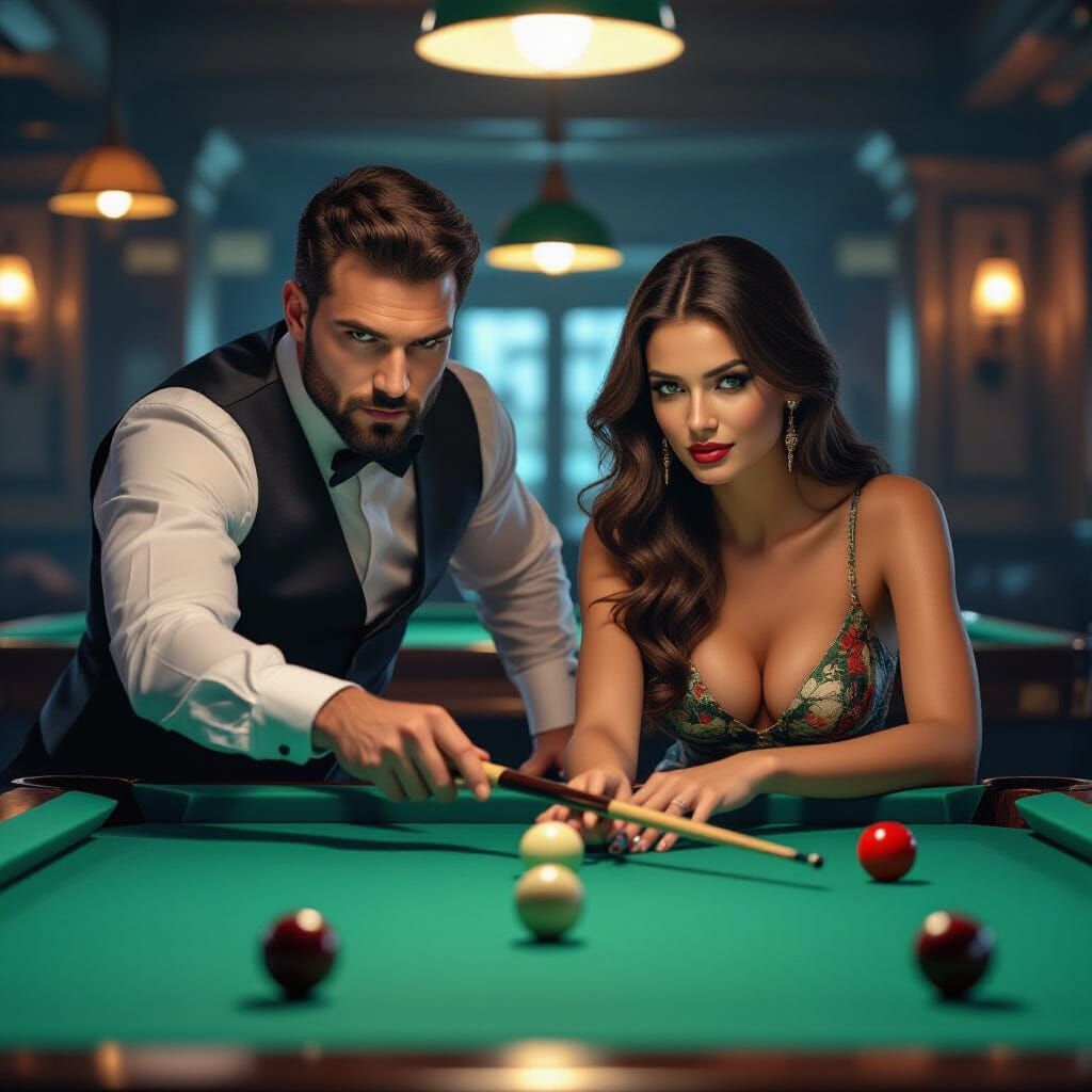 Dynamic Russian Billiards Scene in Detailed Matte Painting