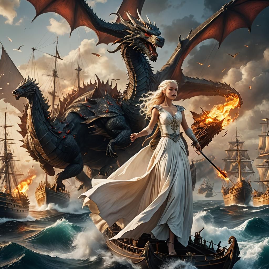 Daenerys Riding Dragon: Fantasy Concept Art