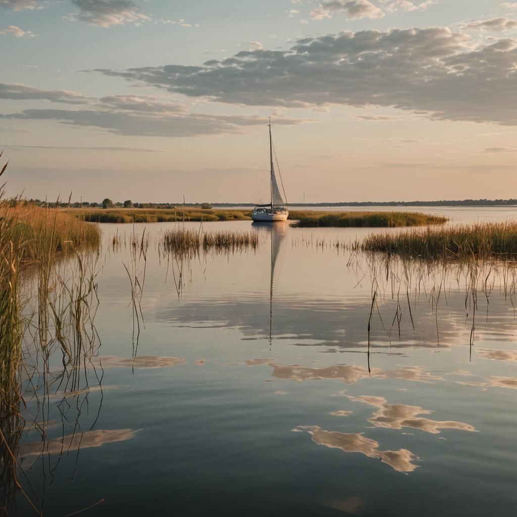 Sailboat on Uitgeestermeer Lake in Summer