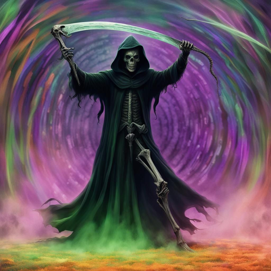 Grim Reaper's Dance: A Dark Fantasy Painting