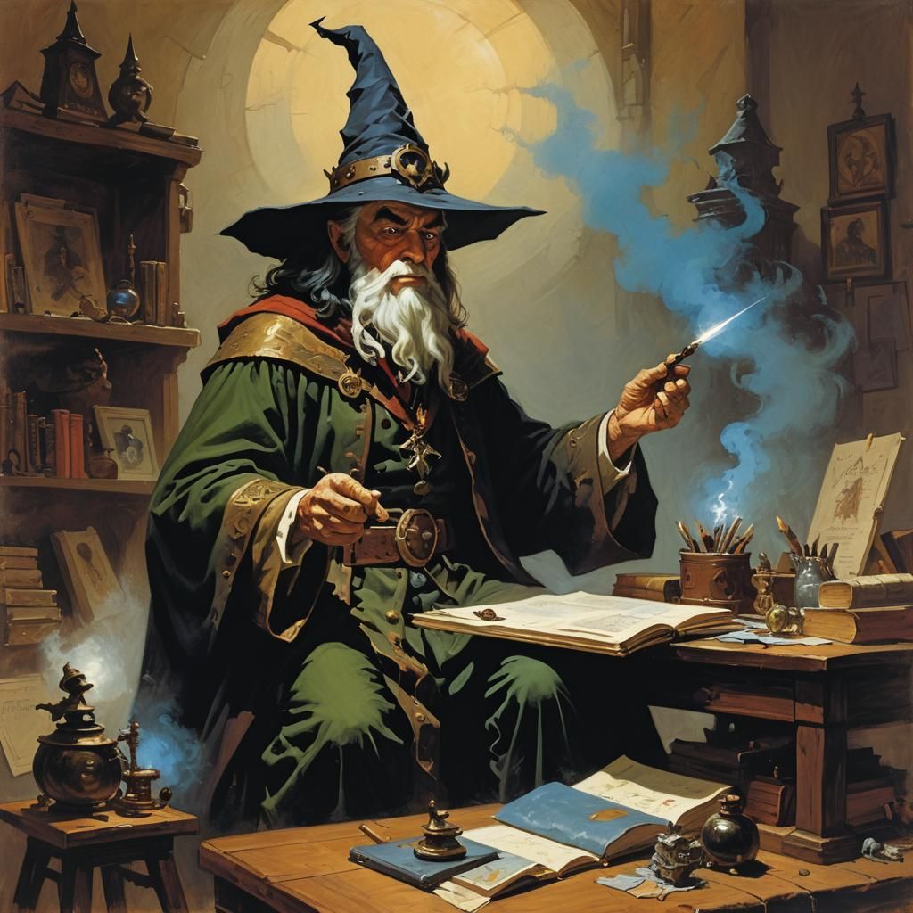 Wizard Teacher in Frazetta Inspired Fantasy Art