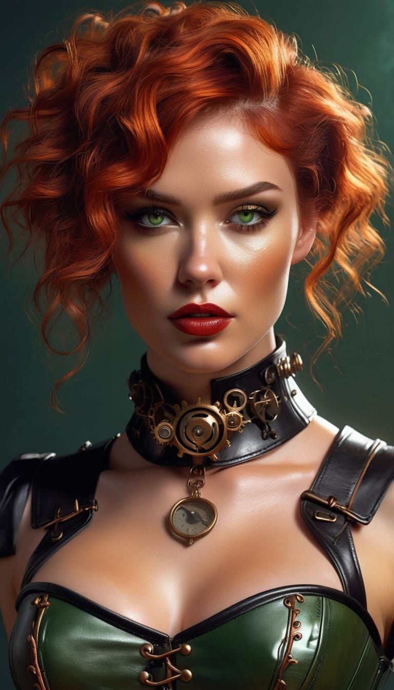 Steampunk Siren in Gilded Leather Corset