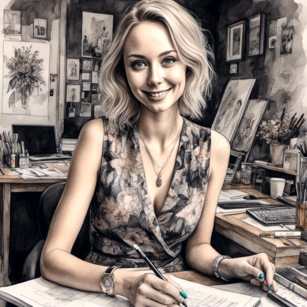 Radiant Transgender Architect: Charcoal and Ink Portrait