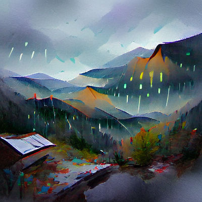 Rainy Mountain Landscape: A Serene Vista