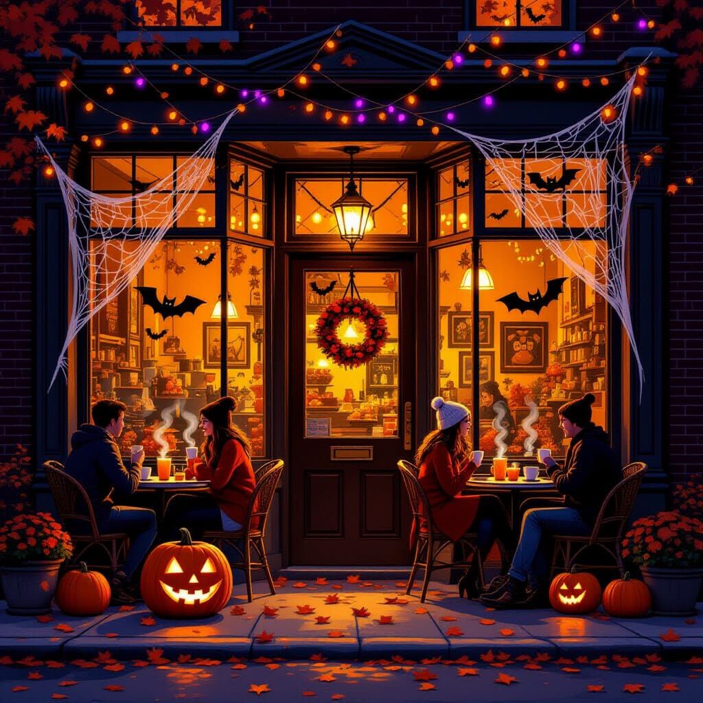Cozy Autumn Cafe Glow on Crisp Afternoon