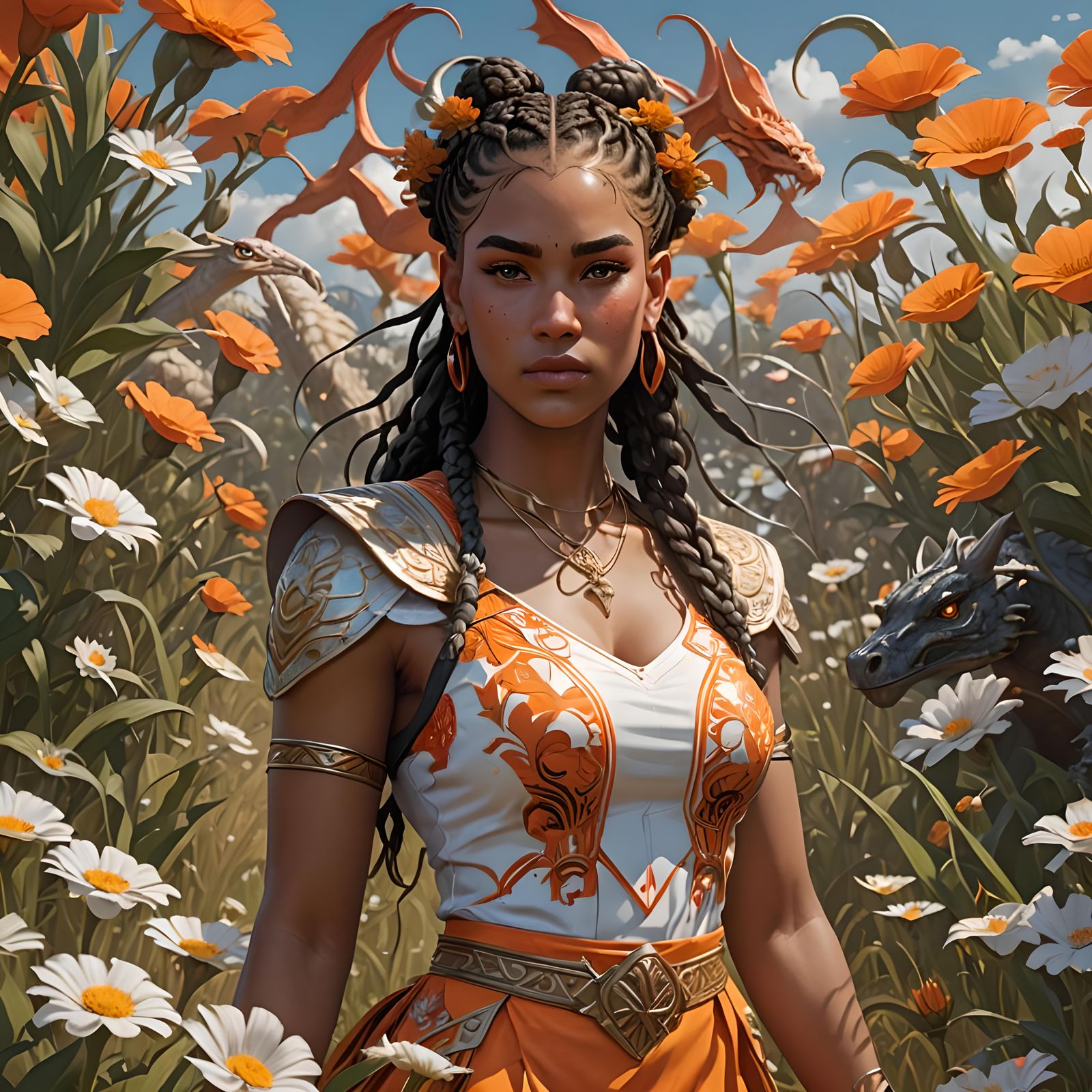 Greek Woman with Dragons: Hyperdetailed Concept Art