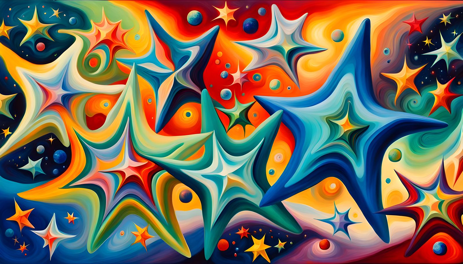 Swirling Celestial Stars Form Maelstroms: Impasto Oil Painti...