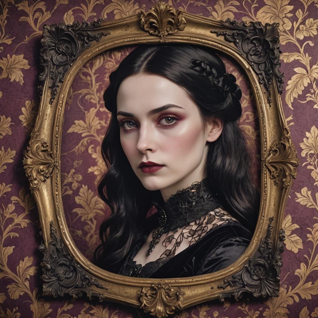 Gothic Woman Portrait in Alphonse Mucha Style