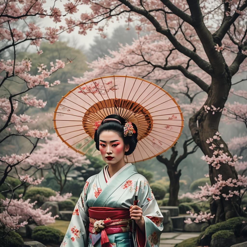 Fantasy Geisha in Frida Kahlo and Alex Ross Style