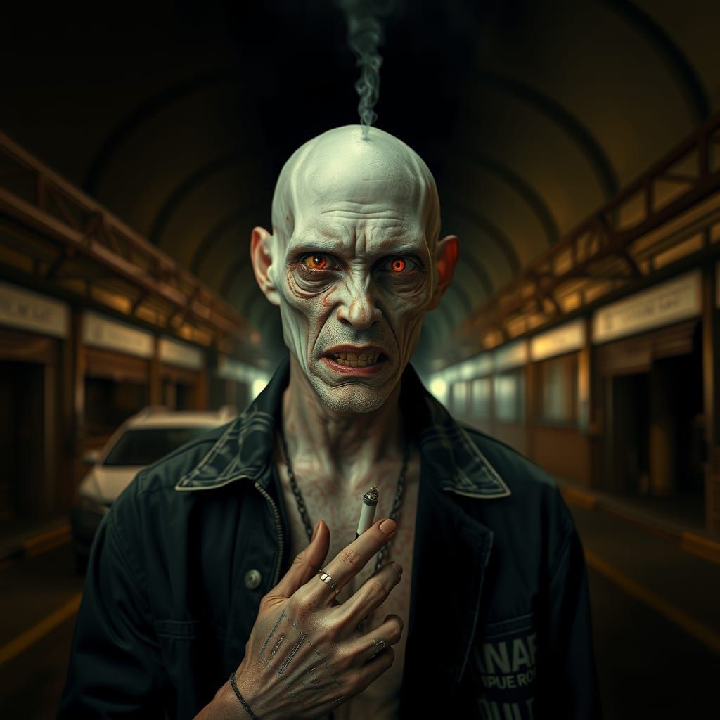 Dystopian Mutant in Gritty, Cinematic Scene