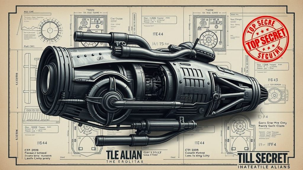 Alien Time Machine Concept Art in Charcoal Style