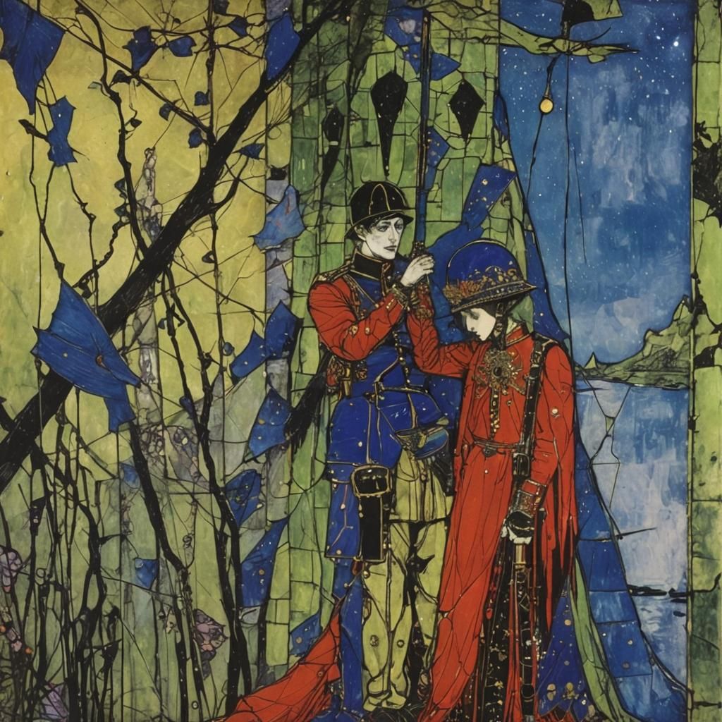 Weeping Soldier with Godrays in Encaustic Style