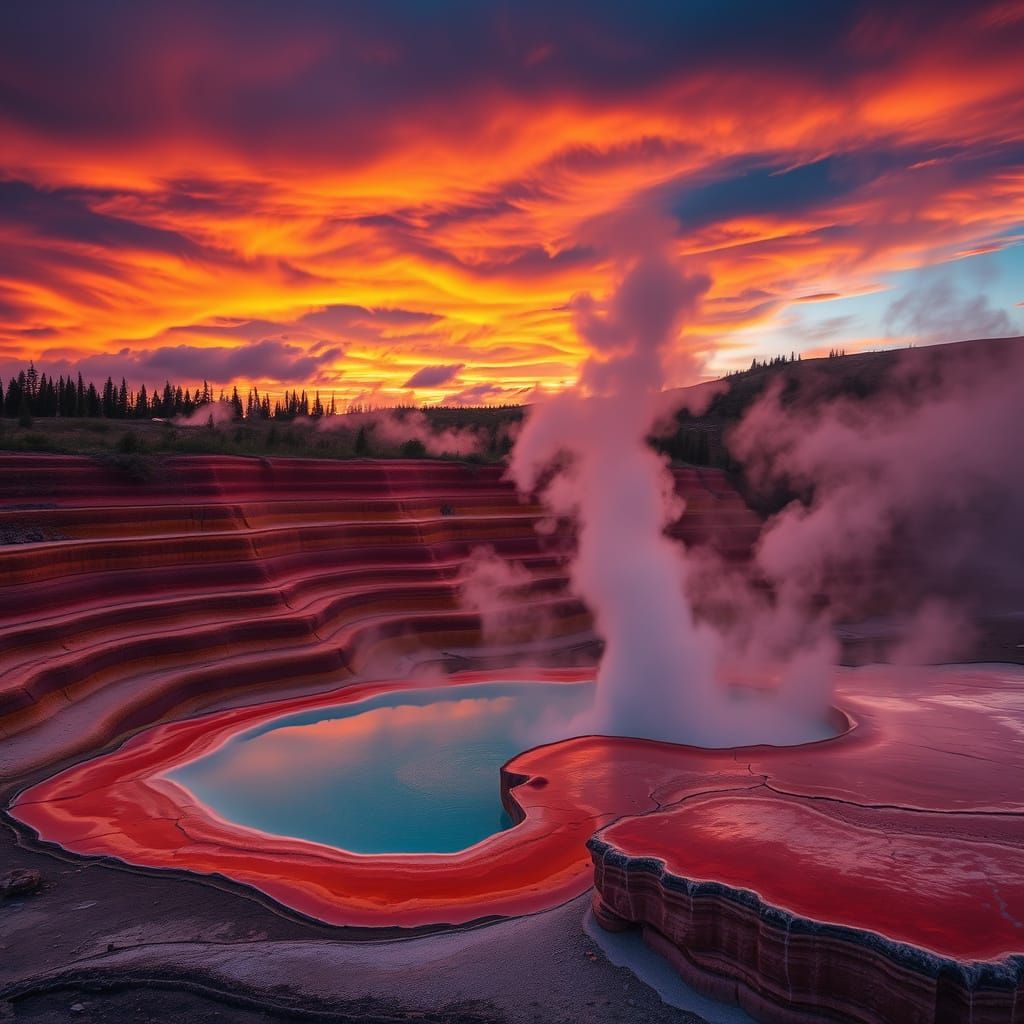 Surreal Geothermal Hot Spring Erupting with Rainbow Terraces
