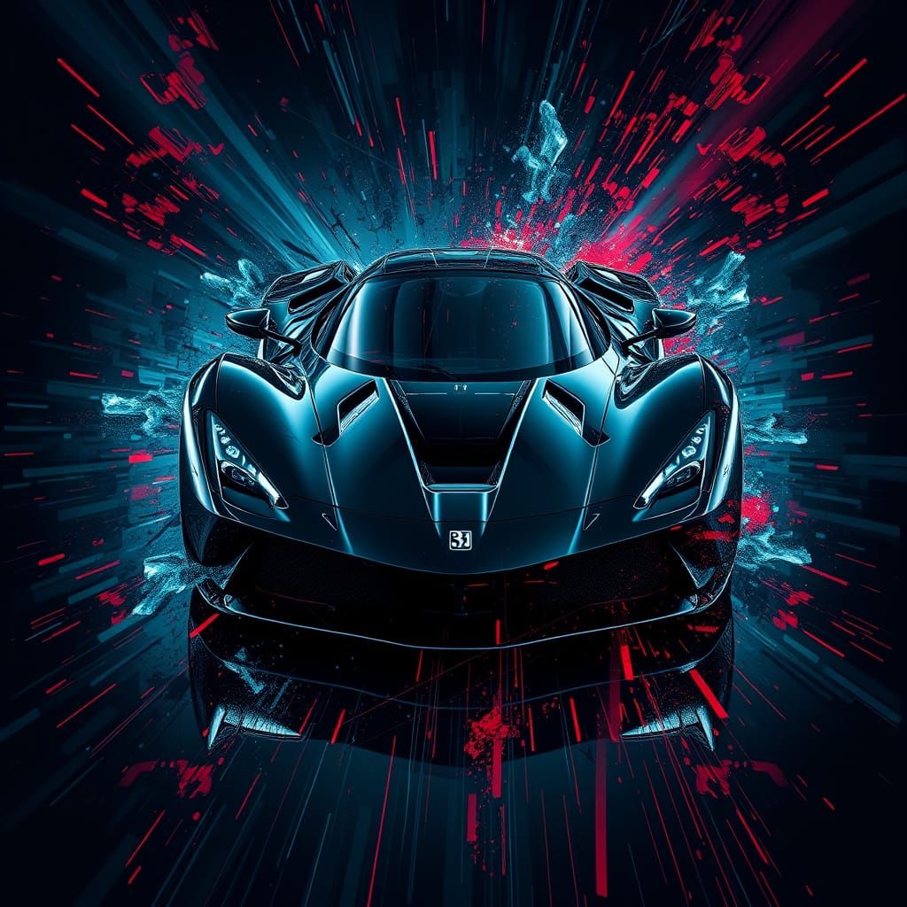 Futuristic Black Ferrari Cyber Sports-Car Concept