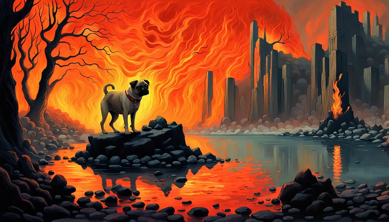 Pug at the River Styx in Gothic Style