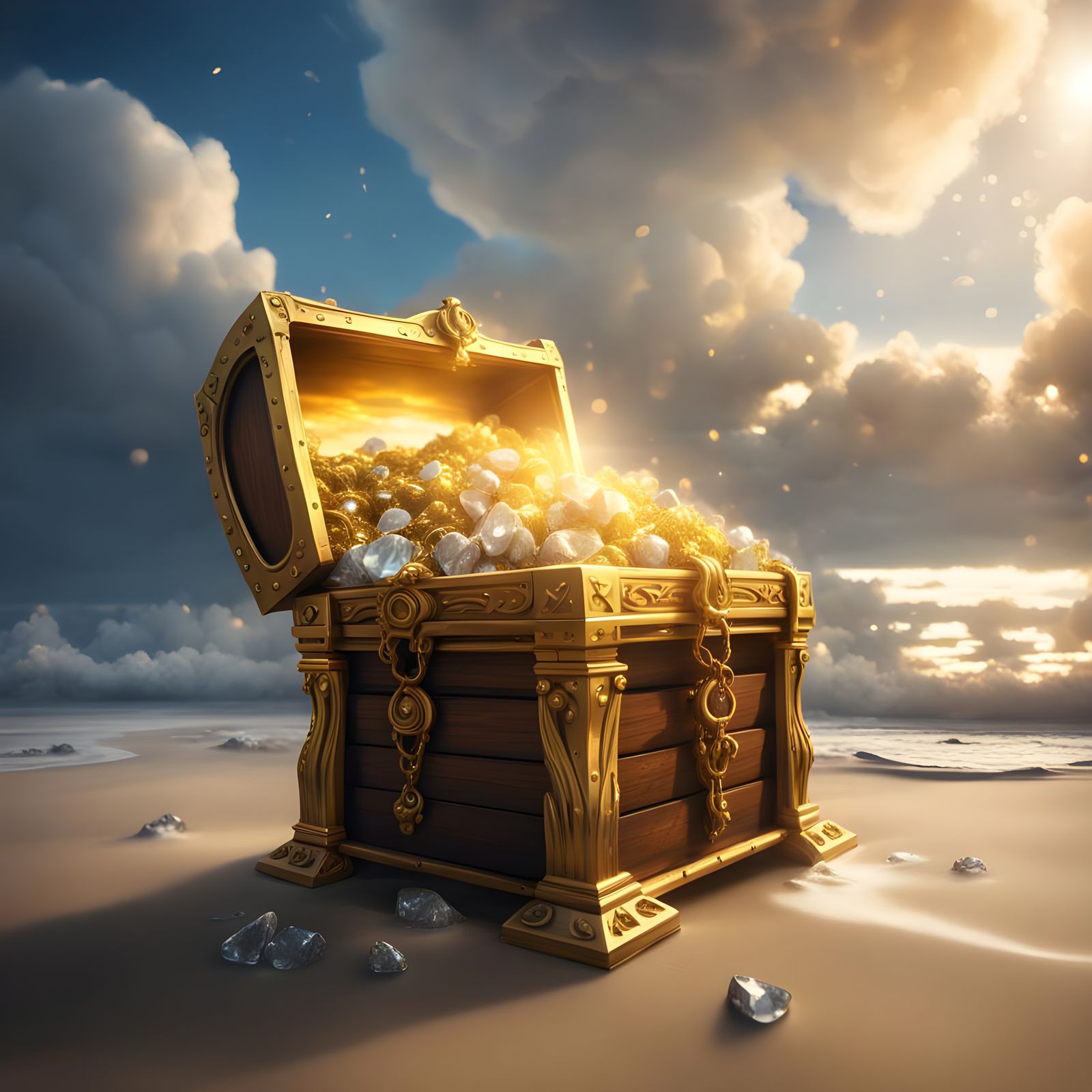 Treasure Chest on Shore in Detailed Digital Painting