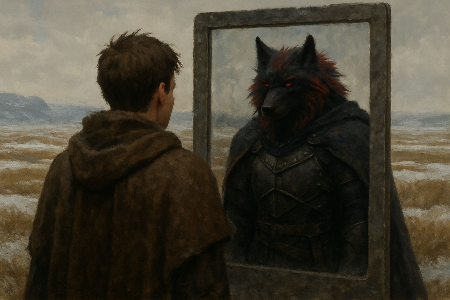 Werewolf Reflection in an Arctic Tundra