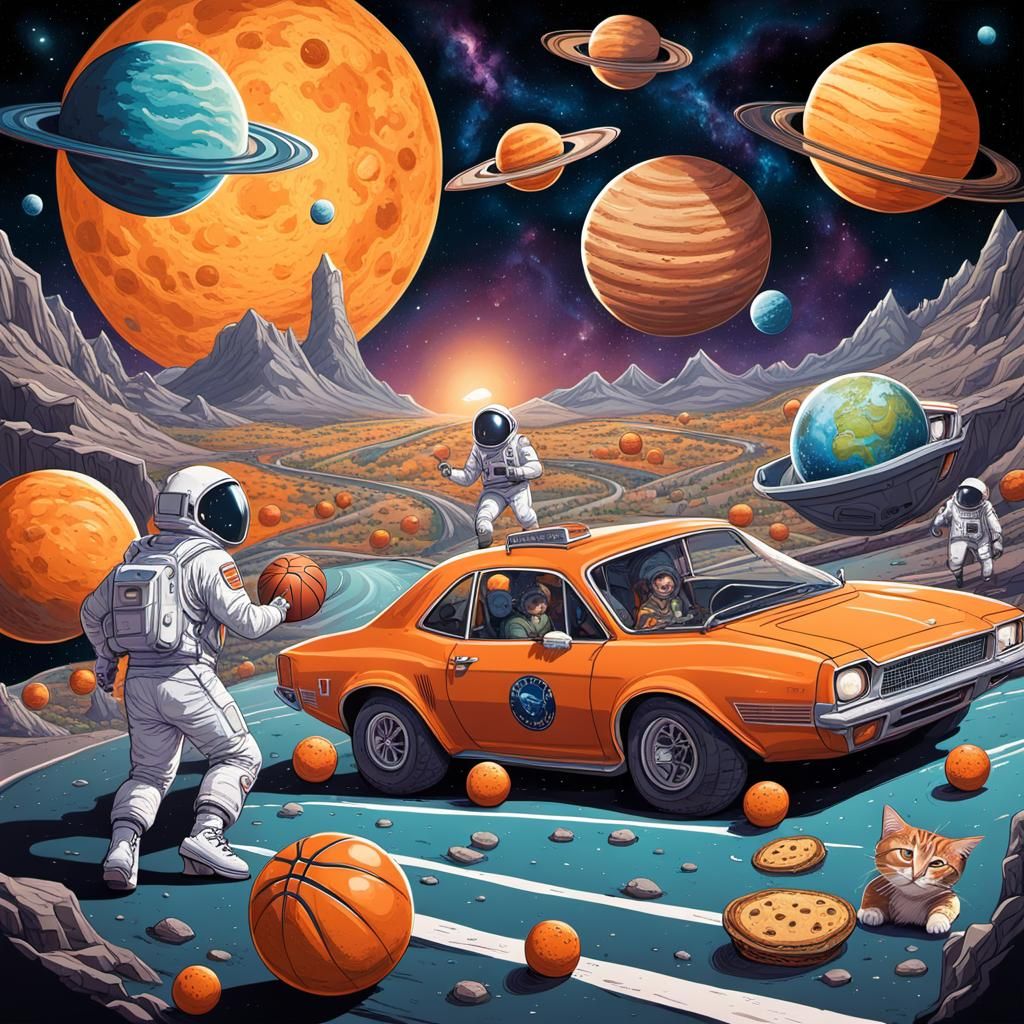 Astronauts and Aliens Play Basketball in Space