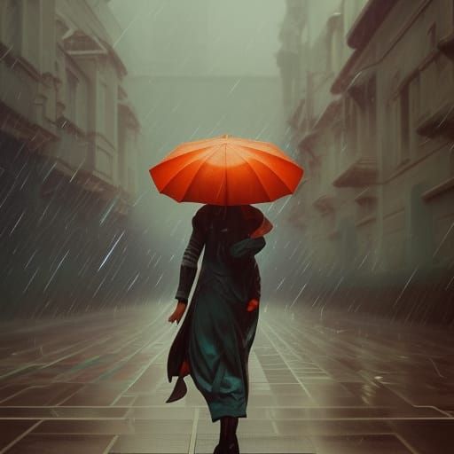Person Singing in Rain, Hyperdetailed Digital Art
