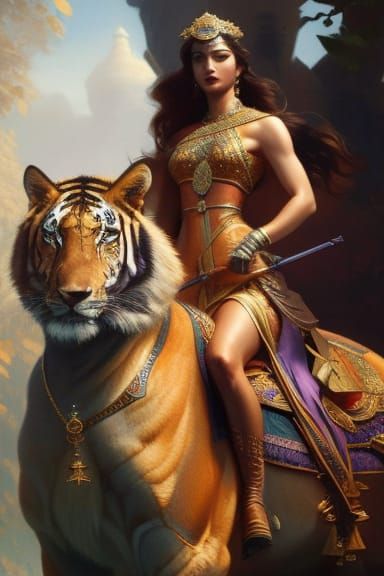Goddess Durga Rides Tiger: A Renaissance Fantasy