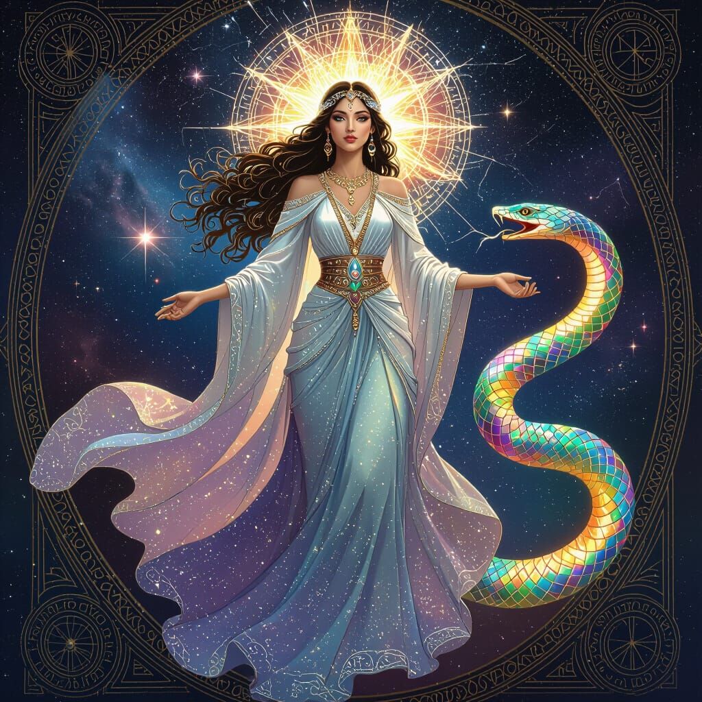 Cosmic Goddess with Serpent in Baroque Style