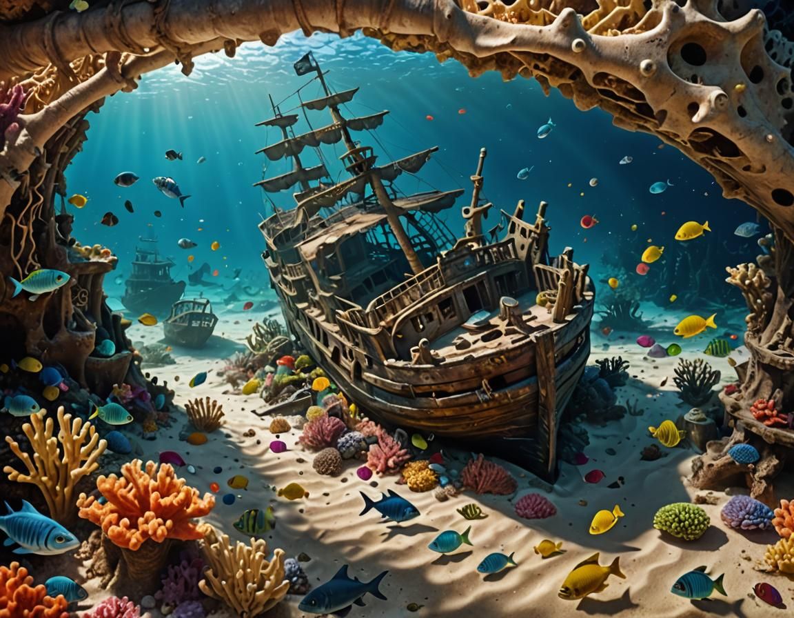 Caribbean Shipwreck Scene in Hyperrealistic Digital Art