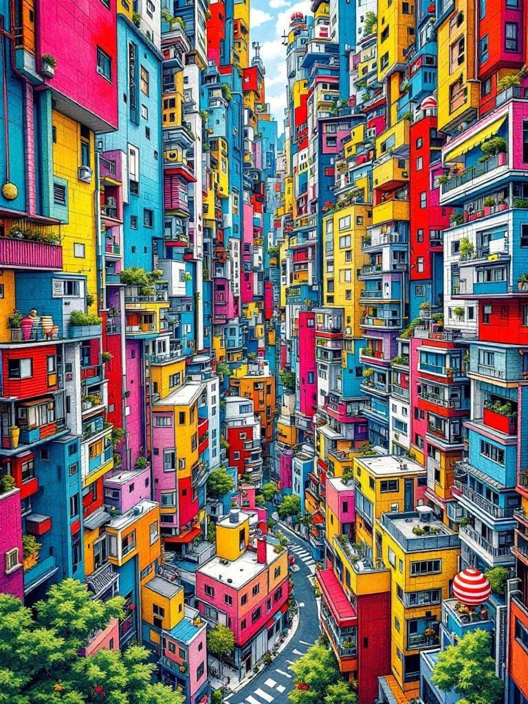 Colorful Mega-City Inspired by M.C. Escher