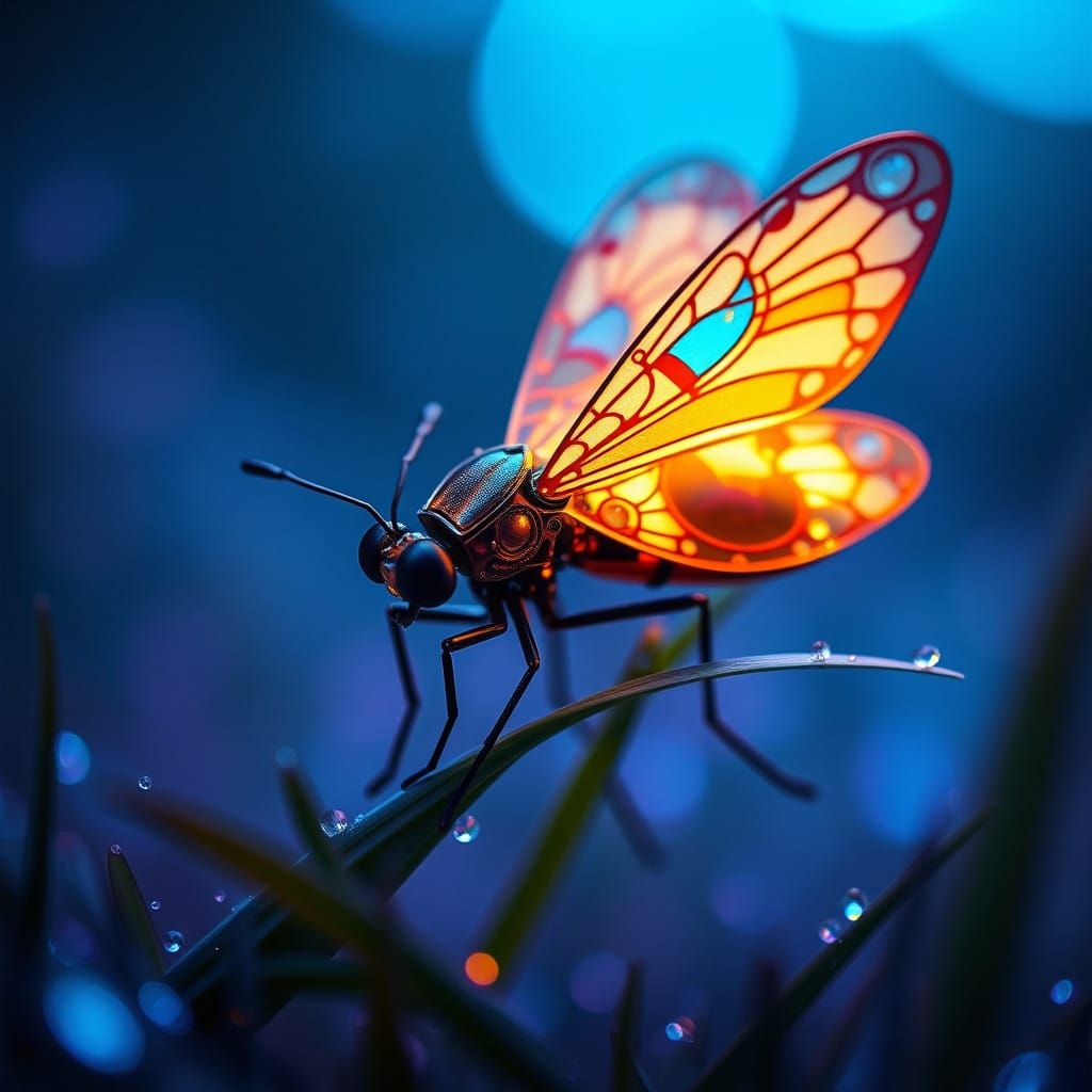 Mechanical Firefly Radiates Ethereal Glow in Whimsical Dream...