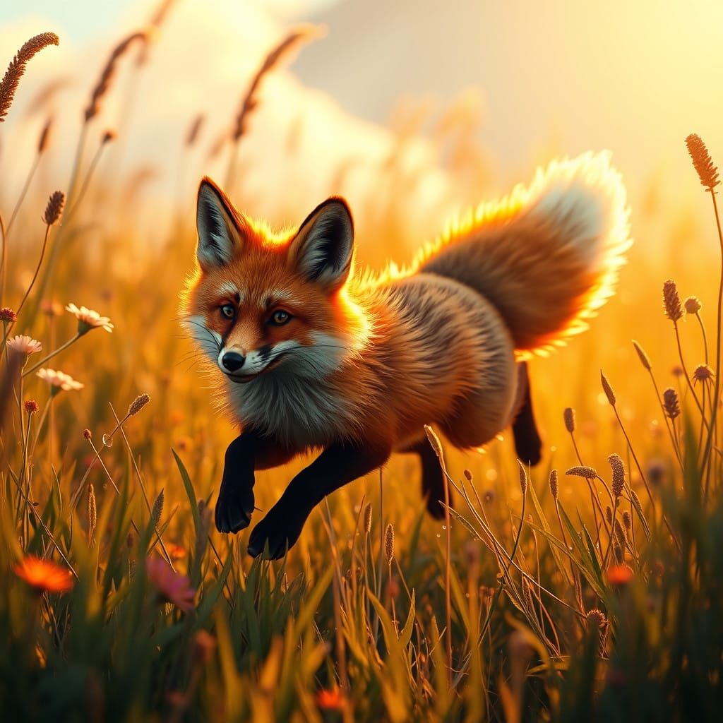 Whimsical Fox in a Sunlit Meadow