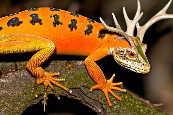 Orange Antlered Lizard in Hyperrealistic Nature Photography