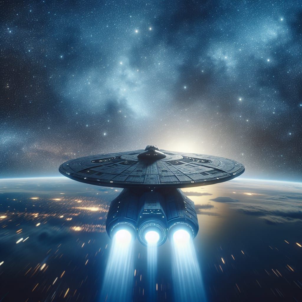 Enormous Spaceship Accelerates Through Infinite Space