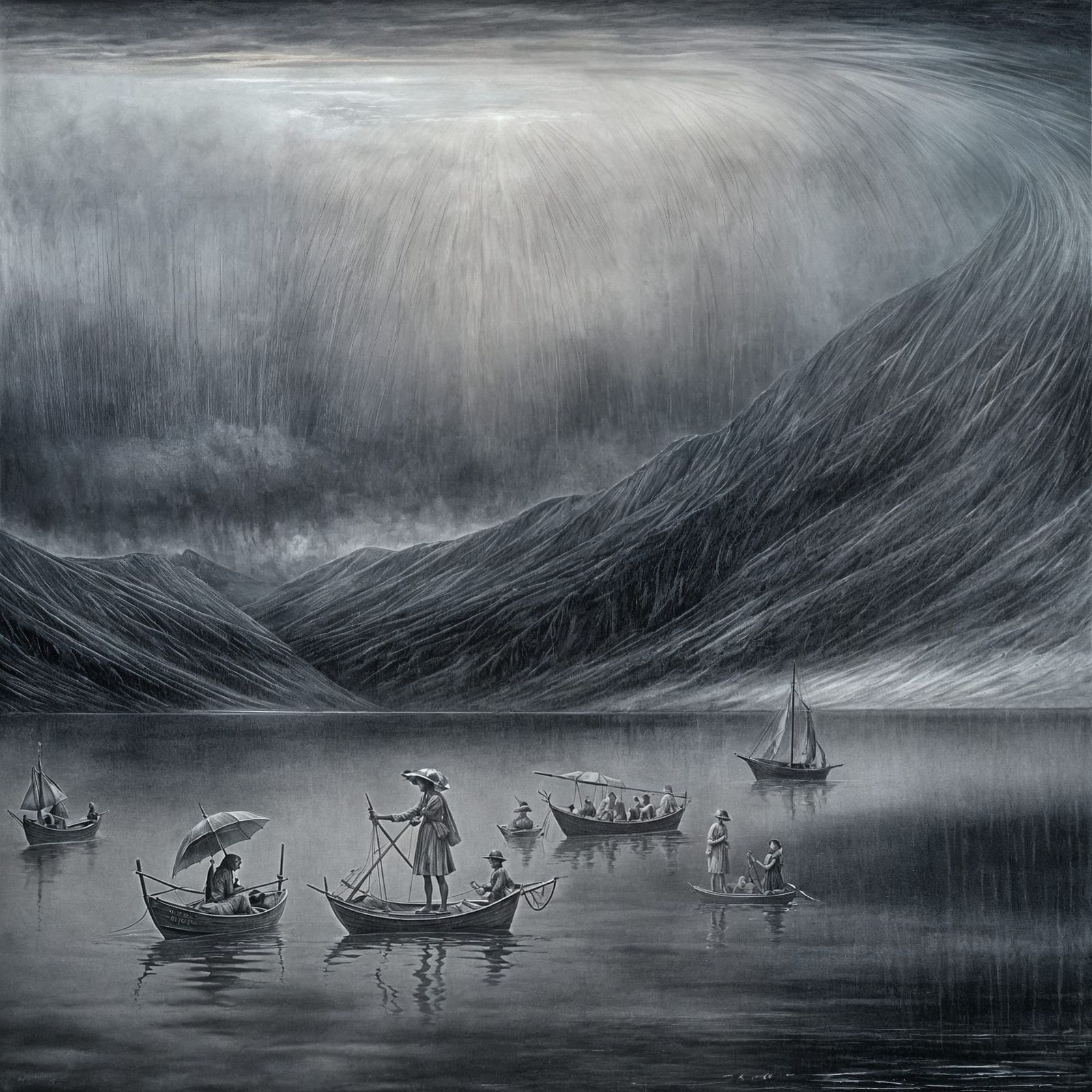 Surreal Rain Lake in Melting Matte Style