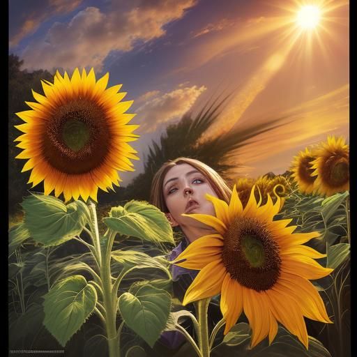 Harvest Ready Sunflower in Hyperrealistic Splash Art