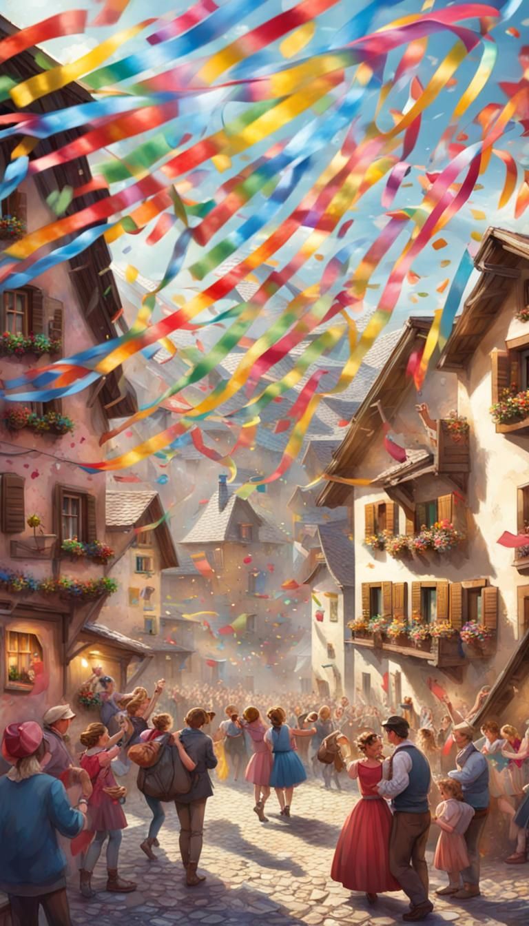 Alpine Village Party with Confetti and Streamers