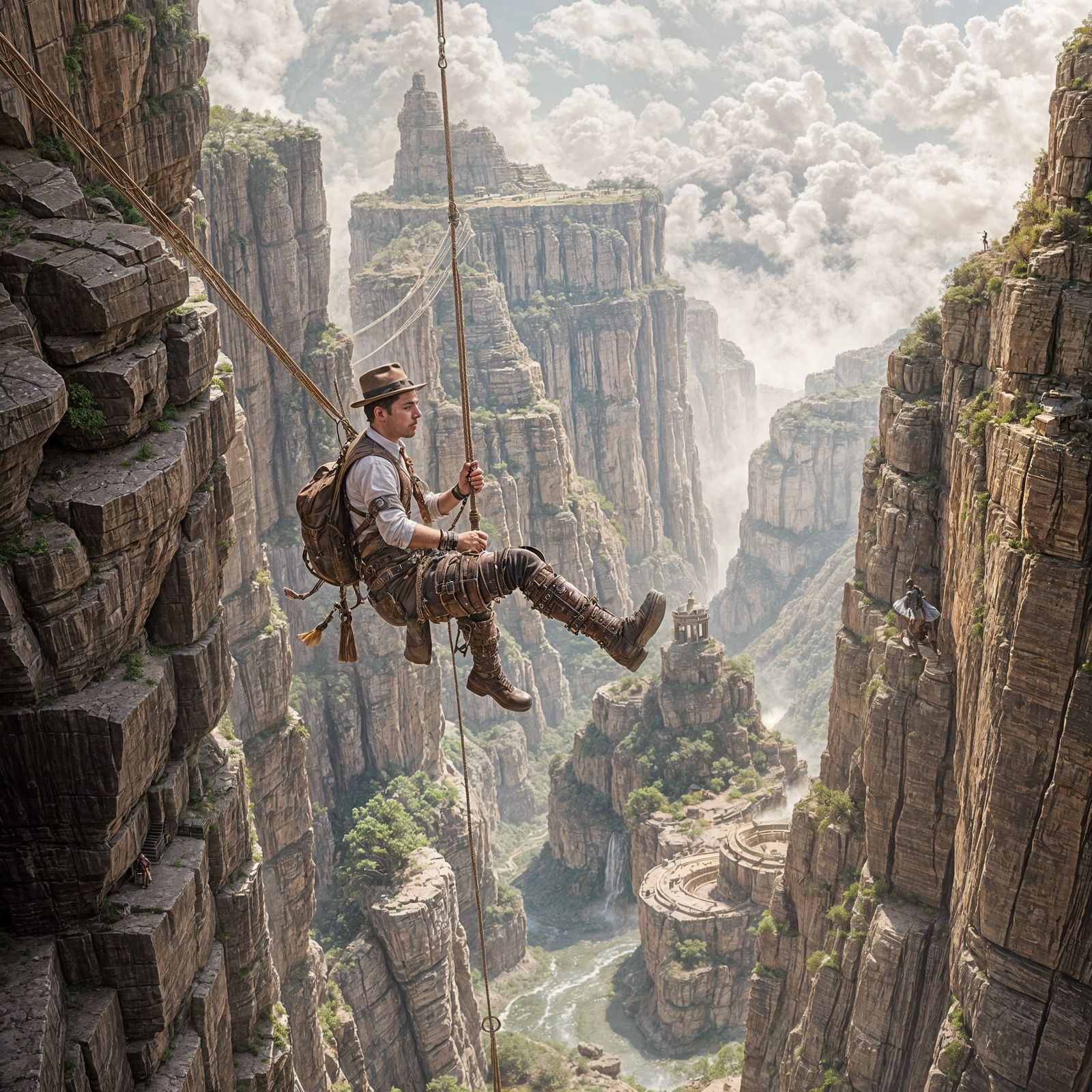 Steampunk Adventurer in Art Deco Canyon